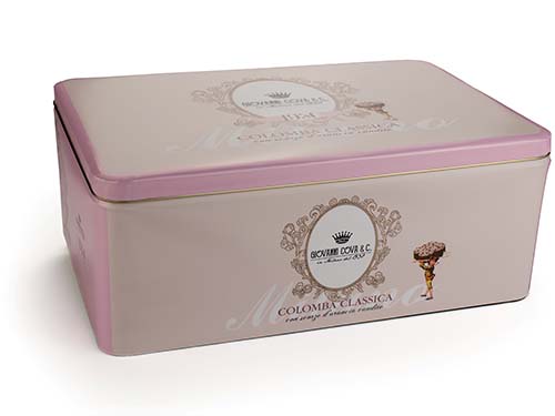 Confezione in latta regalo della Colomba Classica Giovanni Cova & C., tradizione milanese di IDB Industria Dolciaria Borsari.
